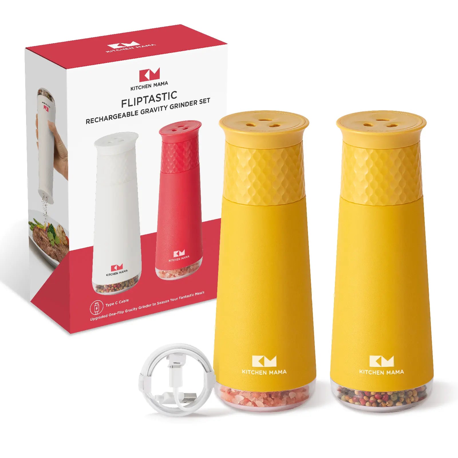 Shopkitchenmama Rechargeable Gravity Salt and Pepper Automatic Grinder Set, Adjustable Coarseness, Refillable, One-Hand-Operated, Small & Light Seasoning Tools - Smart Spice Shaker Dispenser (Yellow)
Visit the Shopkitchenmama Store