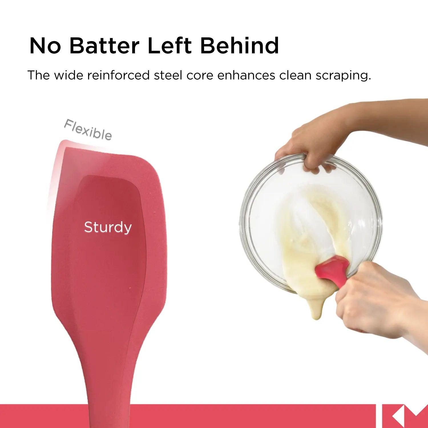 Shopkitchenmama Silicone Scraping Spatula, Red, SP0310-R, No Batter Left Behind, the wide reinforced steel core enhances clean scraping, flexible, sturdy