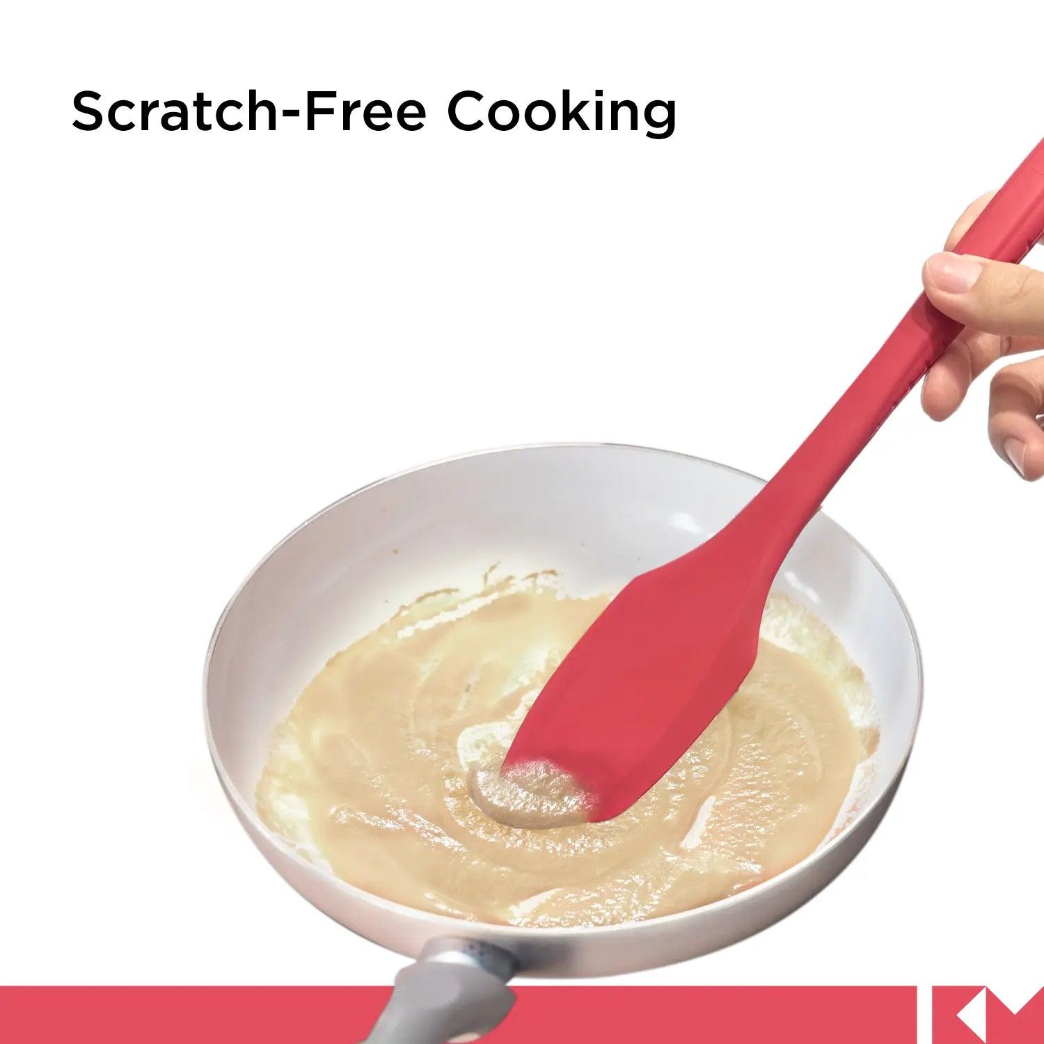 Shopkitchenmama Silicone Scraping Spatula, Red, SP0310-R, scratch-free cooking