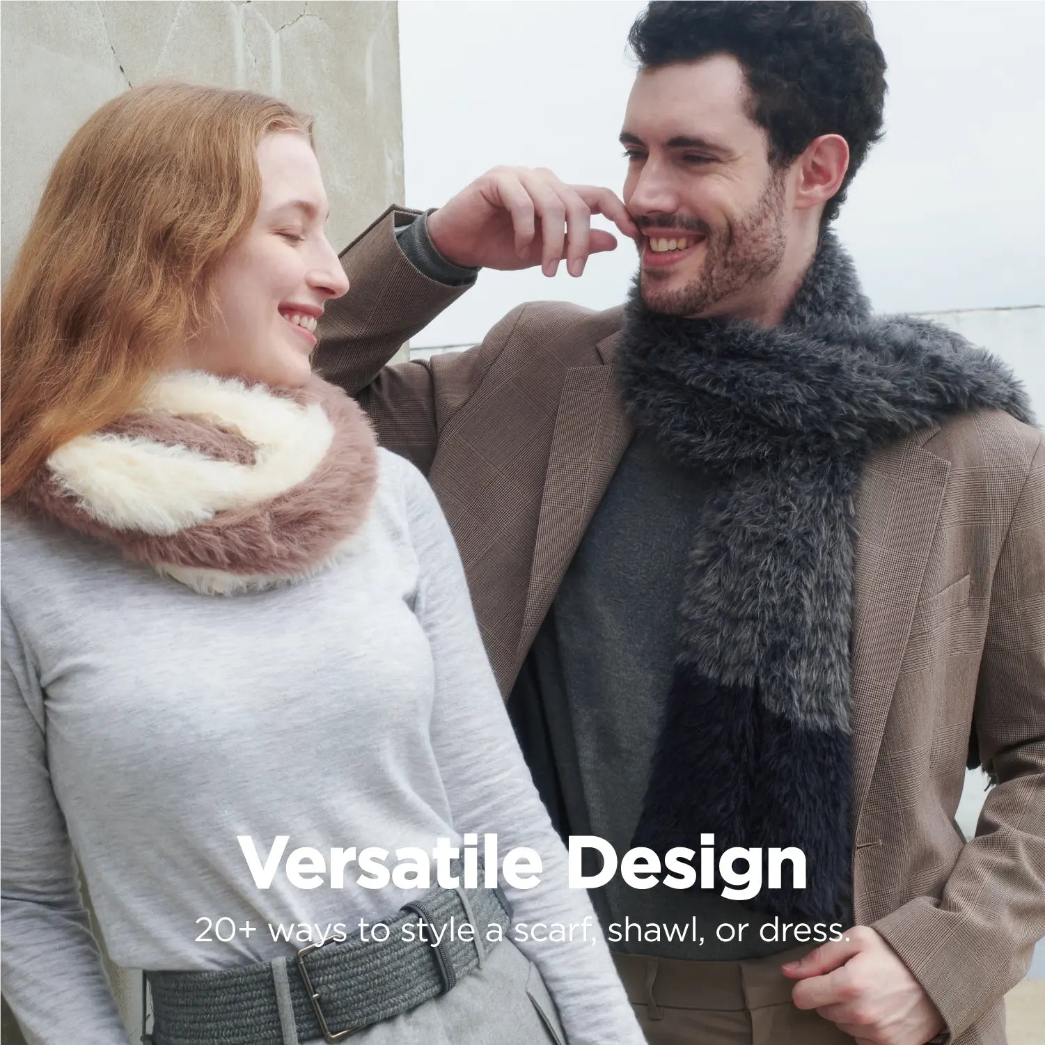 KM CHOICE: ONE Scarf- Wear ONE Scarf with Infinite Possibilities, Lightweight, Fur-Free, Shawl Wrap, Knitted Fluffy Scarf, Giving Shawl in Gift Box, Fall Winter Scarf for Women and Men, Infinity Scarf (Dark Grey), Versatile Design, 20+ways to style a scarf, shawl, or dress