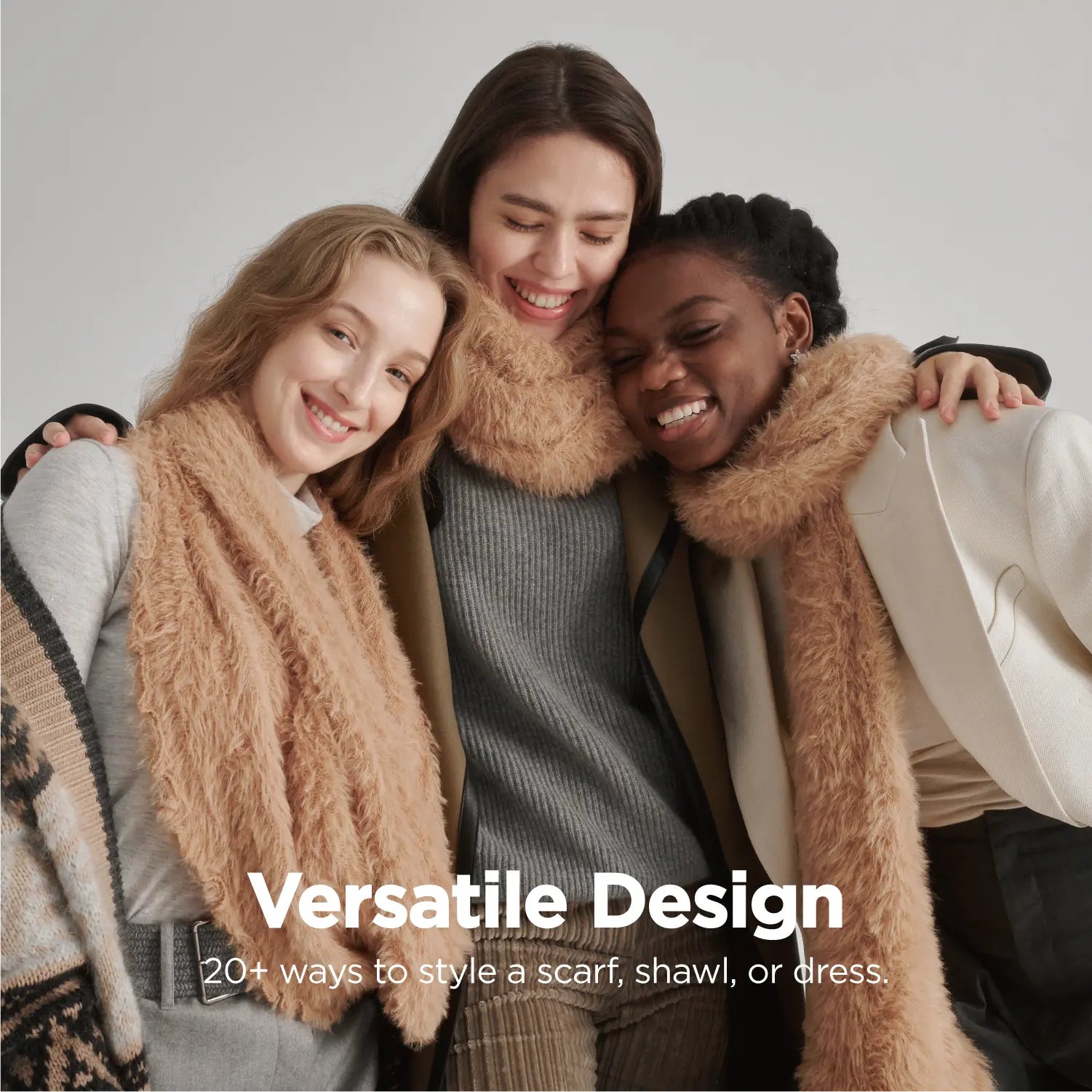 KM CHOICE: ONE Scarf- Wear ONE Scarf with Infinite Possibilities, Lightweight, Fur-Free, Shawl Wrap, Knitted Fluffy Scarf, Giving Shawl in Gift Box, Fall Winter Scarf for Women and Men, Infinity Scarf (Camel), Versatile Design, 20+ways to style a scarf, shawl, or dress