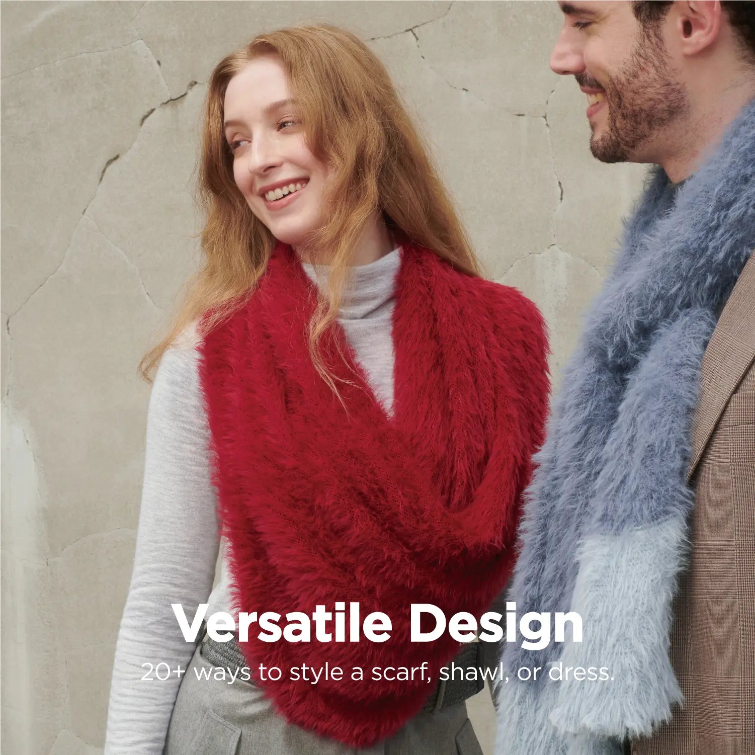 KM CHOICE: ONE Scarf- Wear ONE Scarf with Infinite Possibilities, Lightweight, Fur-Free, Shawl Wrap, Knitted Fluffy Scarf, Giving Shawl in Gift Box, Fall Winter Scarf for Women and Men, Infinity Scarf (Burgundy Red), Versatile Design, 20+ways to style a scarf, shawl, or dress