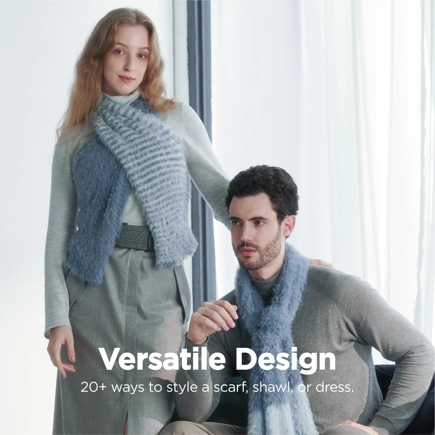 KM CHOICE: ONE Scarf- Wear ONE Scarf with Infinite Possibilities, Lightweight, Fur-Free, Shawl Wrap, Knitted Fluffy Scarf, Giving Shawl in Gift Box, Fall Winter Scarf for Women and Men, Infinity Scarf (Starry Blue), Versatile Design, 20+ways to style a scarf, shawl, or dress