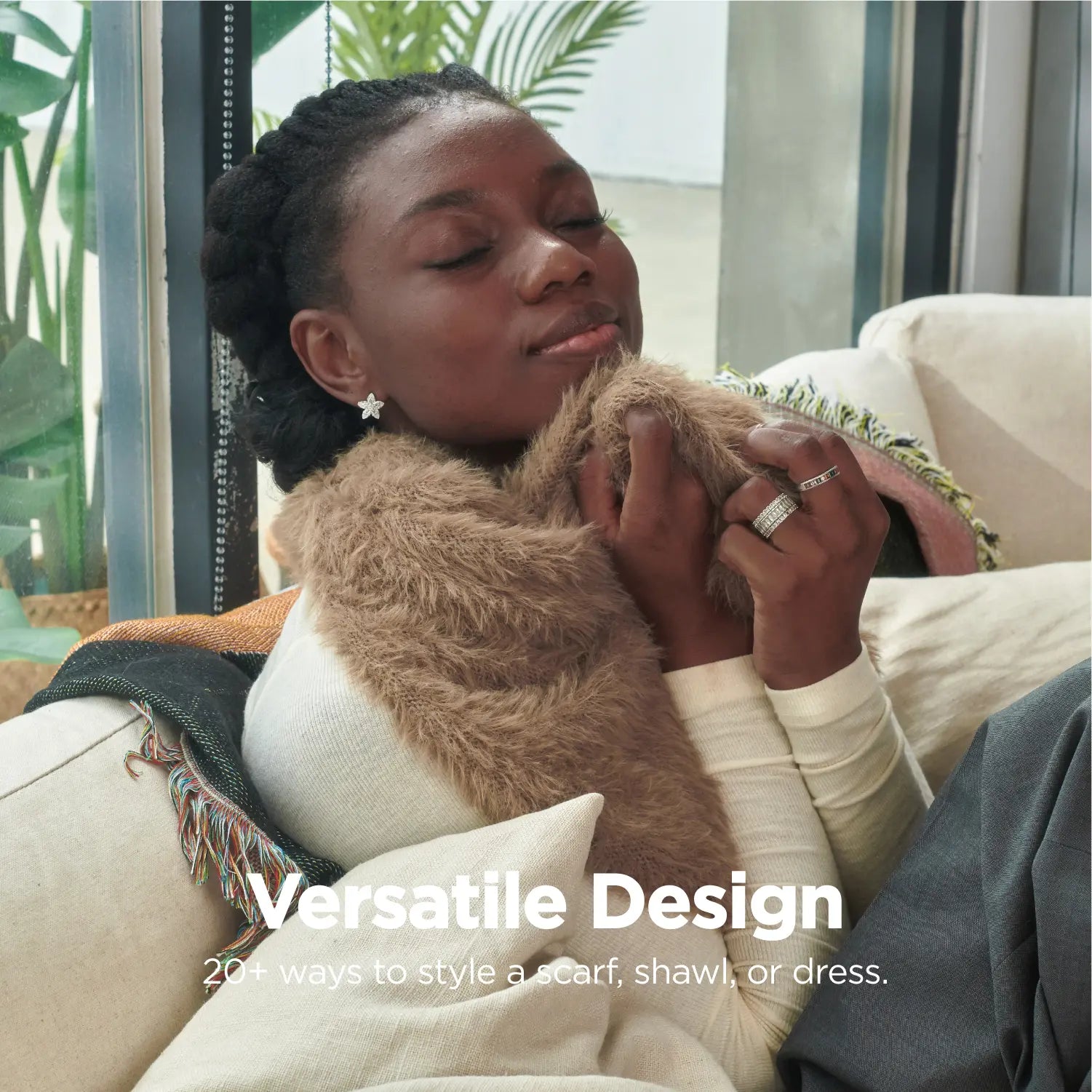 KM CHOICE: ONE Scarf- Wear ONE Scarf with Infinite Possibilities, Lightweight, Fur-Free, Shawl Wrap, Knitted Fluffy Scarf, Giving Shawl in Gift Box, Fall Winter Scarf for Women and Men, Infinity Scarf (Khaki), Versatile Design, 20+ways to style a scarf, shawl, or dress