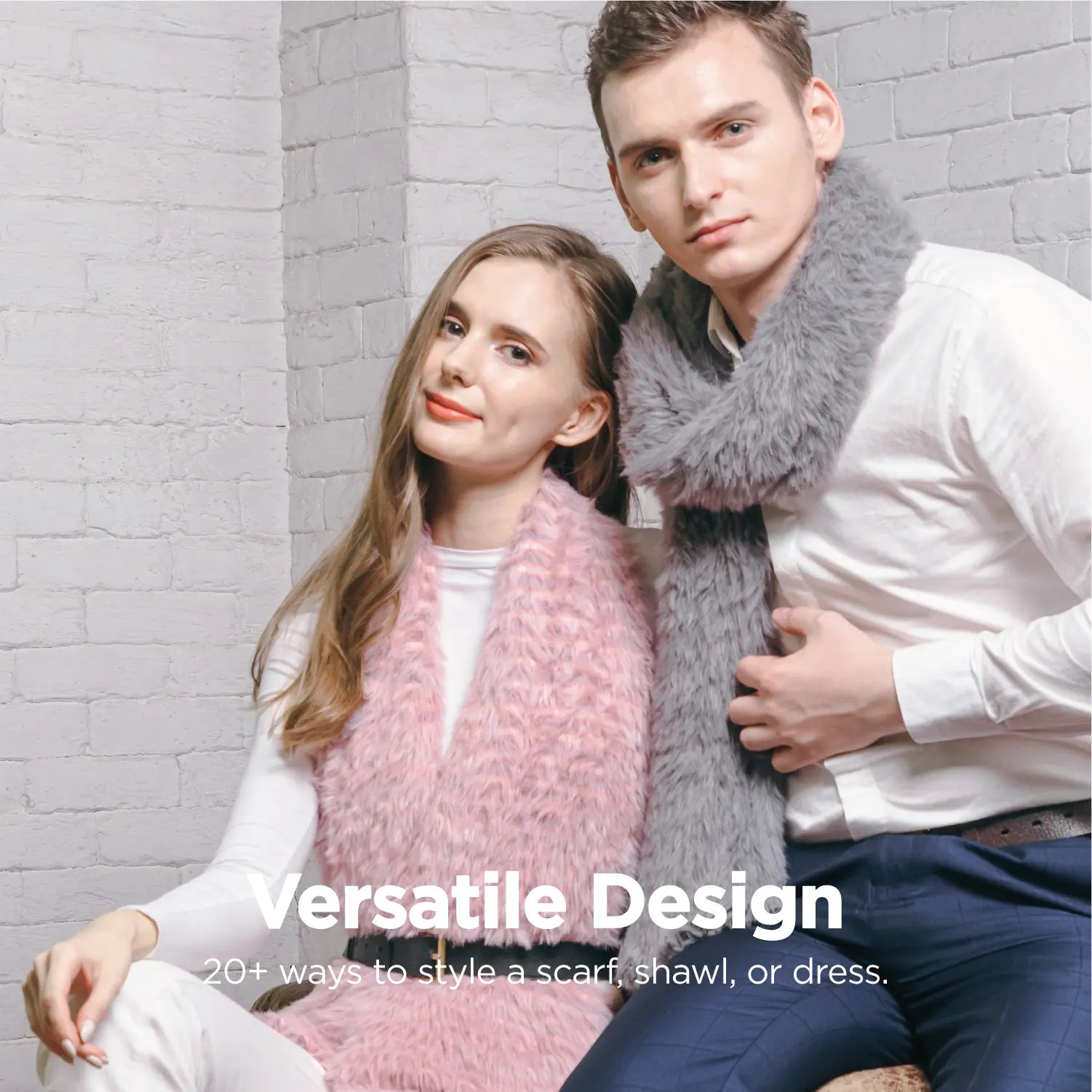 KM CHOICE: ONE Scarf- Wear ONE Scarf with Infinite Possibilities, Lightweight, Fur-Free, Shawl Wrap, Knitted Fluffy Scarf, Giving Shawl in Gift Box, Fall Winter Scarf for Women and Men, Infinity Scarf (Grey), Versatile Design, 20+ways to style a scarf, shawl, or dress