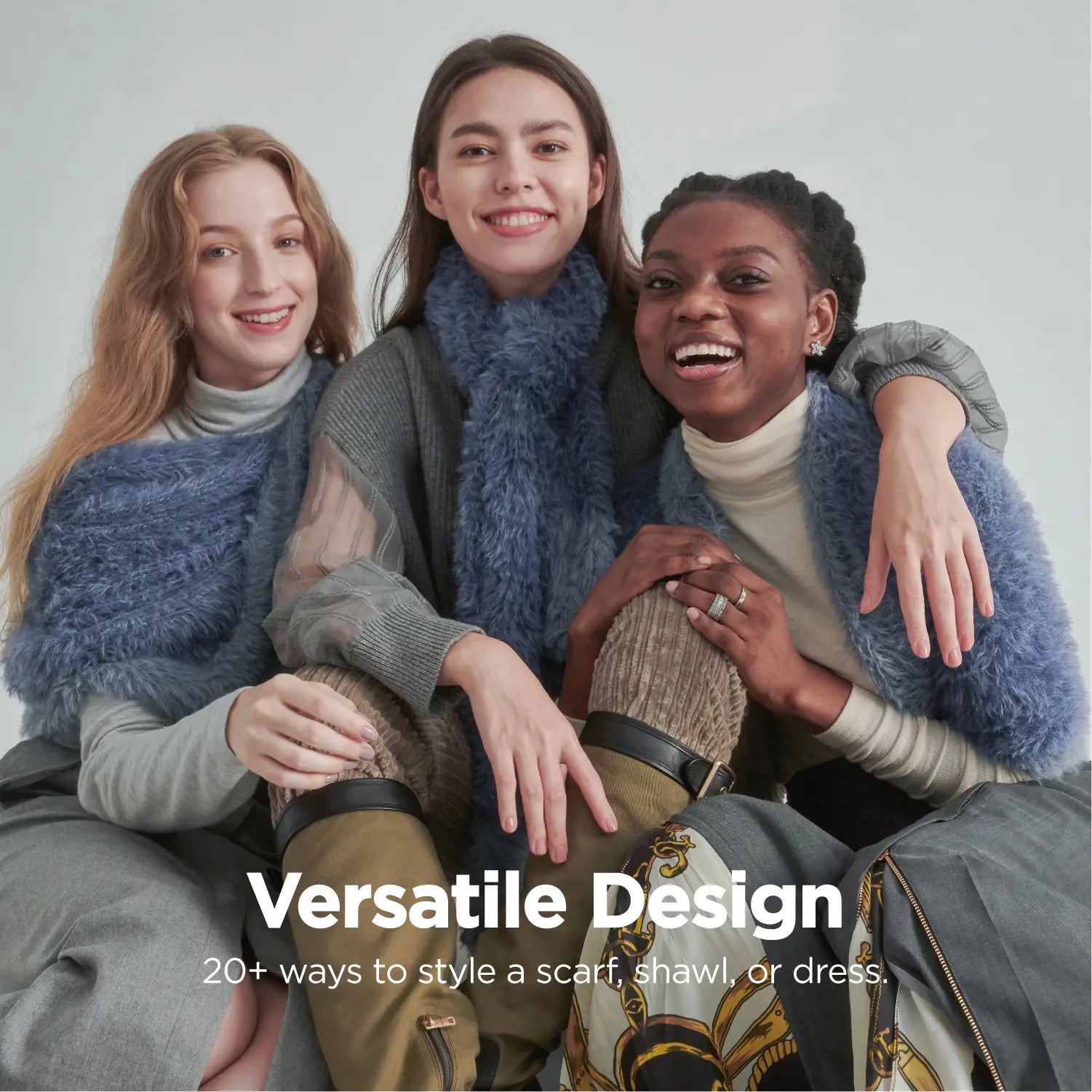 KM CHOICE: ONE Scarf- Wear ONE Scarf with Infinite Possibilities, Lightweight, Fur-Free, Shawl Wrap, Knitted Fluffy Scarf, Giving Shawl in Gift Box, Fall Winter Scarf for Women and Men, Infinity Scarf (Night Blue), Versatile Design, 20+ways to style a scarf, shawl, or dress