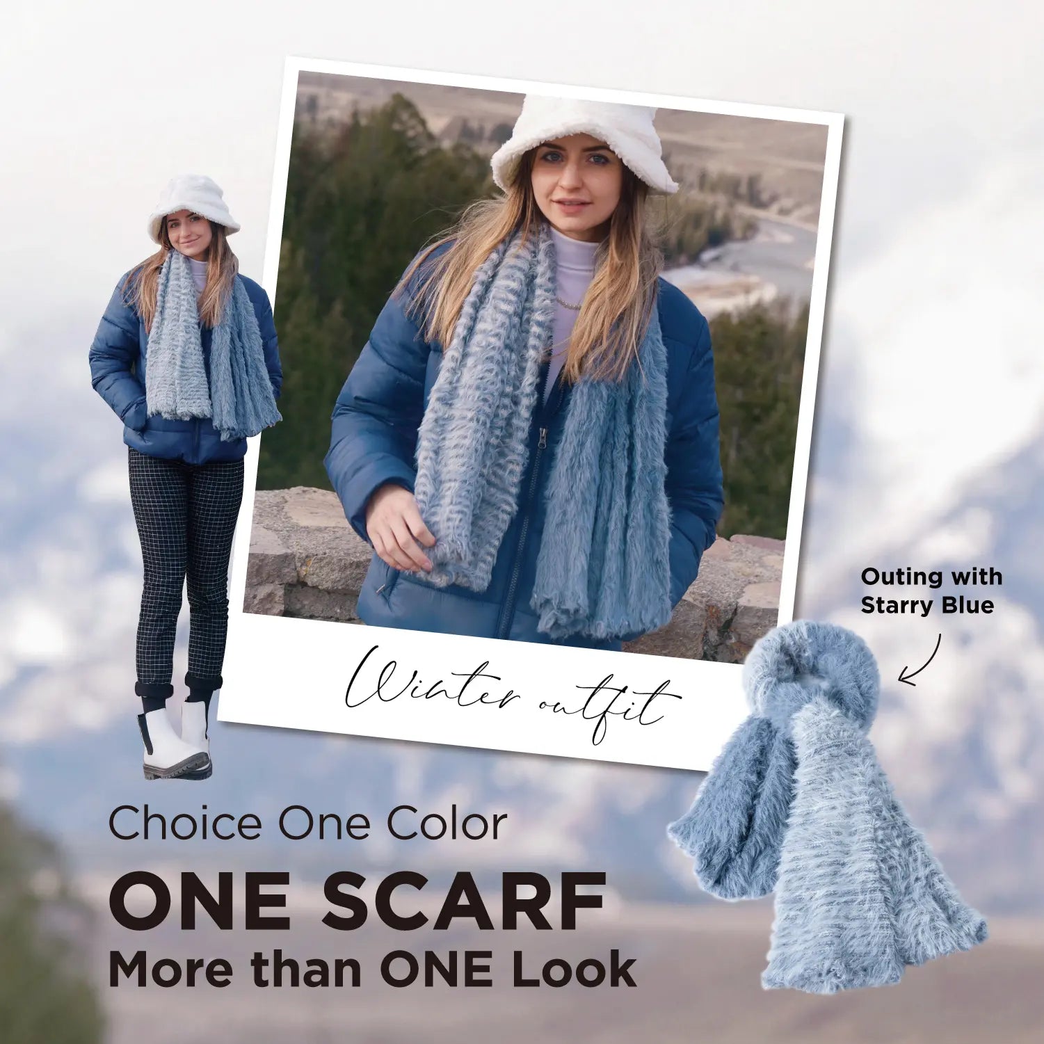 KM CHOICE: ONE Scarf- Wear ONE Scarf with Infinite Possibilities, Lightweight, Fur-Free, Shawl Wrap, Knitted Fluffy Scarf, Giving Shawl in Gift Box, Fall Winter Scarf for Women and Men, Infinity Scarf (Starry Blue), Choice One Color, ONE SCARF, More than ONE Look