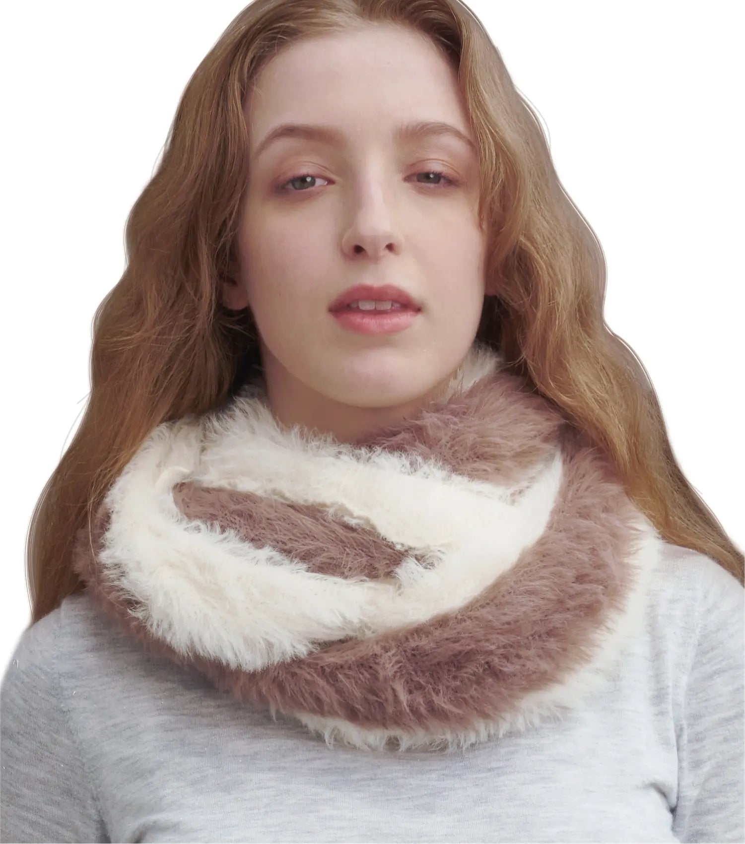 KM CHOICE: ONE Scarf- Wear ONE Scarf with Infinite Possibilities, Lightweight, Fur-Free, Shawl Wrap, Knitted Fluffy Scarf, Giving Shawl in Gift Box, Fall Winter Scarf for Women and Men, Infinity Scarf (Giraffe / Khaki & White)