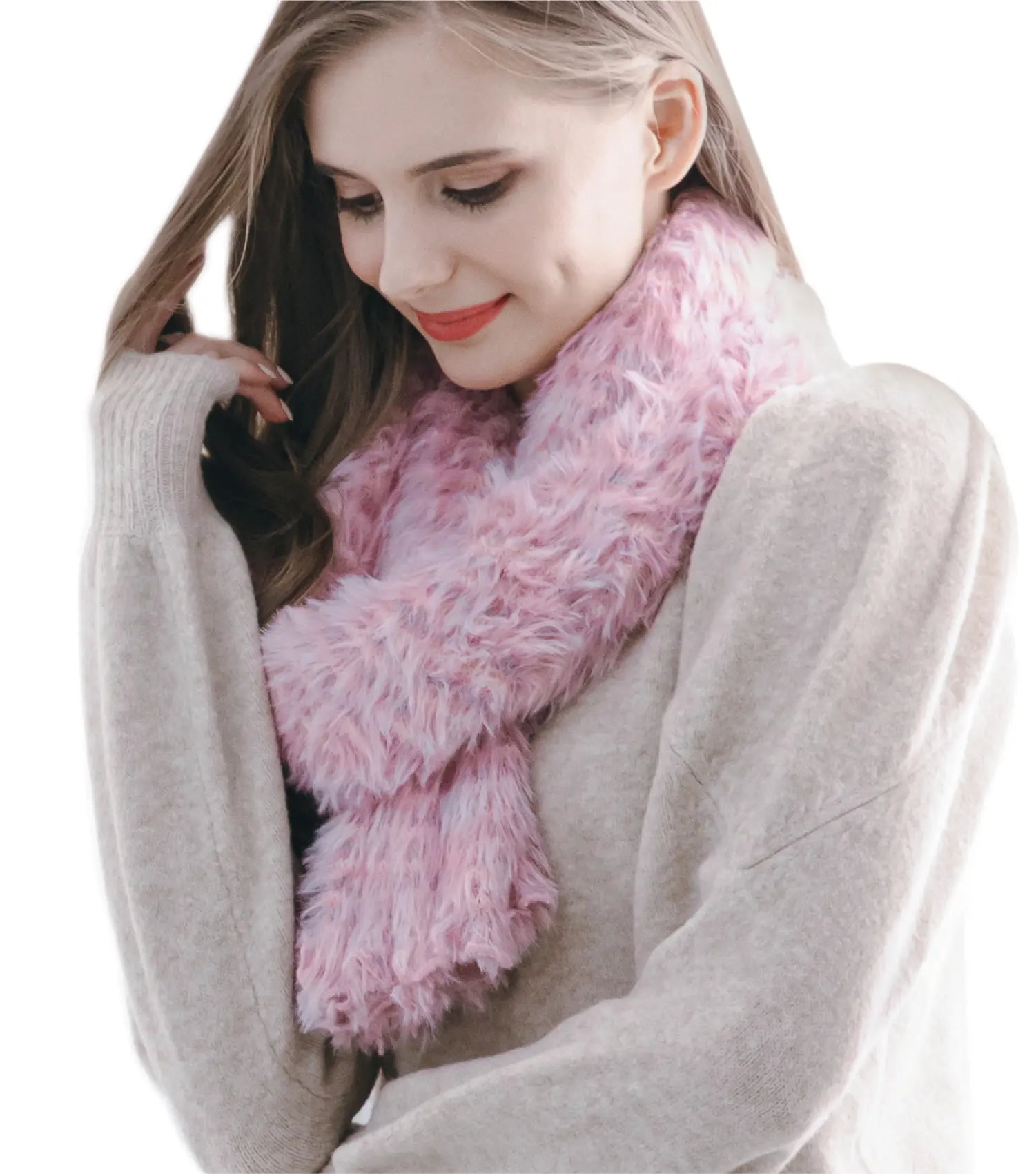 KM CHOICE: ONE Scarf- Wear ONE Scarf with Infinite Possibilities, Lightweight, Fur-Free, Shawl Wrap, Knitted Fluffy Scarf, Giving Shawl in Gift Box, Fall Winter Scarf for Women and Men, Infinity Scarf (Grey Pink)